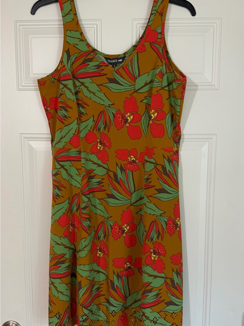 TOAD & CO Floral Dress Sunkissed Petal Casual Travel Brown Red Green Small
